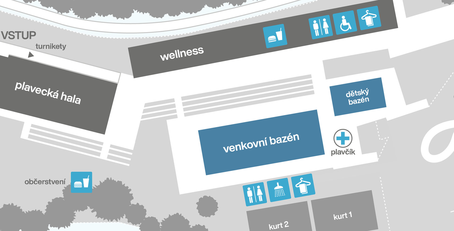 mapa zázemí venkovních bazénů